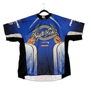 Athletic Works Shirt Mens XL Blue SuperBike Racing Graphic Jersey Tee Moto